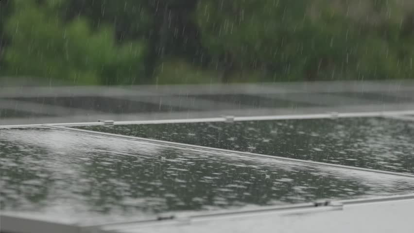 Solar panels hit by heavy rain