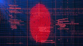 After one-second delay fingerprint hovering grid shifting red cyan code blocks indicating ID check. Cybersecurity, biometrics, digital, technology, security, scan, authentication - Powered by Shutterstock - Get 15% off with code: PIKWIZARD15