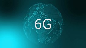 Faint 3D wireframe globe rising and fading in 6G label while rotating to show network evolution. Futuristic, technology, digital, innovation, global, motion, abstract - Powered by Shutterstock - Get 15% off with code: PIKWIZARD15