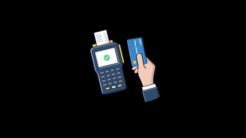 Animated POS Machine with Bank Card. Make a Payment Concept Video - Transparent