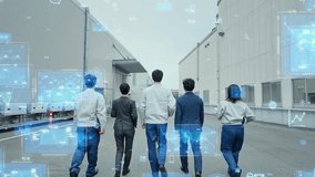Group of corporate staff walking in factory with digital technology concept - Powered by Shutterstock - Get 15% off with code: PIKWIZARD15