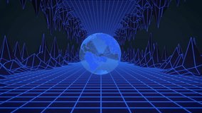 Globe appearing spinning on neon grid while scanning beam sweeping and revealing network links. Futuristic, digital, technology, cyberspace, connectivity, innovation, virtual - Powered by Shutterstock - Get 15% off with code: PIKWIZARD15