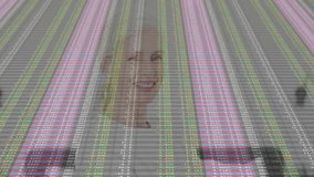 Market data shifting into fading stripes revealing senior presenter smiling on transparent screen. Business, finance, technology, communication, professional, corporate, data - Powered by Shutterstock - Get 15% off with code: PIKWIZARD15