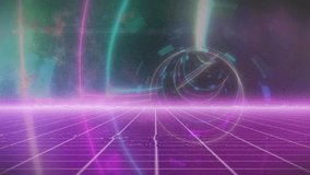 Glitching neon HIGH SCORE logo centering rotating sphere and pulsing grid to evoke arcade nostalgia. Futuristic, cyberpunk, digital, vibrant, immersive, vector, dynamic - Powered by Shutterstock - Get 15% off with code: PIKWIZARD15