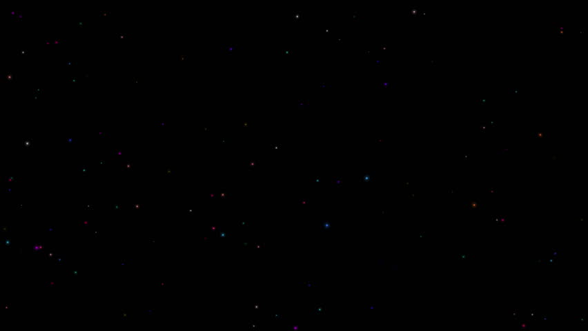 Colorful abstract firefly animation loop over black background. 4K.