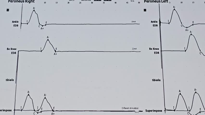 Nerve conduction study Electrophysiological studies for both LL lower limbs motor and sensory nerves shows, no evidence of proximal or distal entrapment and no evidence of peripheral neuropathy