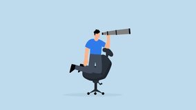 4k animation of businessman with telescope rides on a desk to see the future and the way forward. - Powered by Shutterstock - Get 15% off with code: PIKWIZARD15