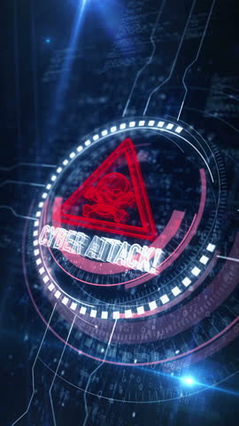 Vertical video: Cyber attack alert and security warning symbol digital concept. Network, cyber technology and computer background abstract 3d seamless and loopable.