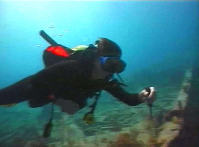 Extreme scuba diving. Terrible fish attacks and following the man 