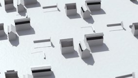 Miniature white paper houses fold and self-assemble into a village in this clean 3D top-down animation. Minimalist style and smooth papercraft motion. - Powered by Shutterstock - Get 15% off with code: PIKWIZARD15
