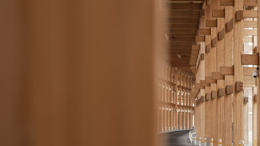 Wooden structure of the Grand Ring at Expo 2025 Osaka, Kansai, Japan.