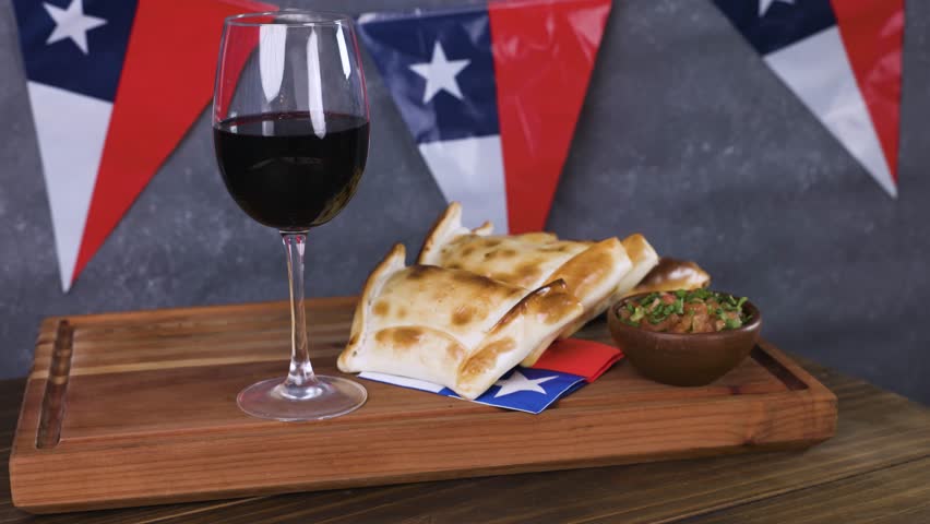 Chile Fiestas Patrias Chilean Flag Anniversary national day wine glass empanadas pebre
