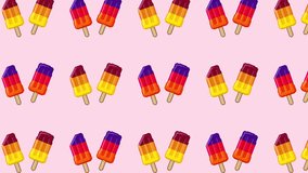 Animated seamless pixel art loop of layered popsicles gently swaying on a pink background with colorful sprinkles. Playful and vibrant summer-themed motion design. - Powered by Shutterstock - Get 15% off with code: PIKWIZARD15