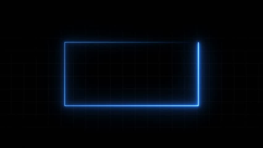 glowing neon light. square frame royal blue color animation neon light on black background. Abstract glowing neon frame rectangle icon animation background.