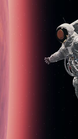 Astronaut flies in space around the Mars. Spacewalk. Seamless loop.