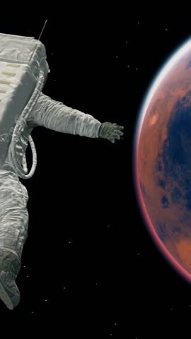 Astronaut flies in space around the Mars. Spacewalk. Seamless loop.