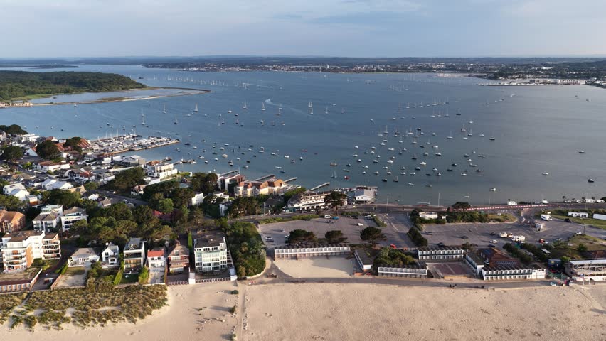 Aerial view of Sandbanks, Brownsea Island and Poole Harbour