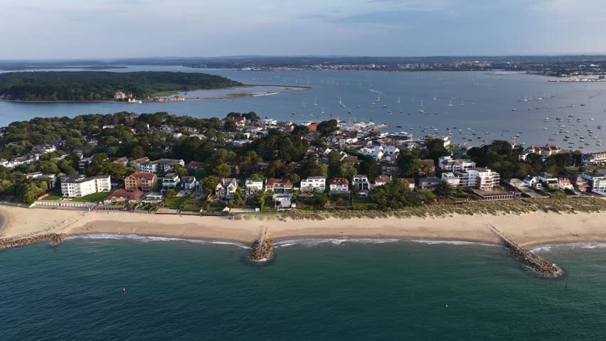 Aerial view of Sandbanks, Poole, Dorset, England.