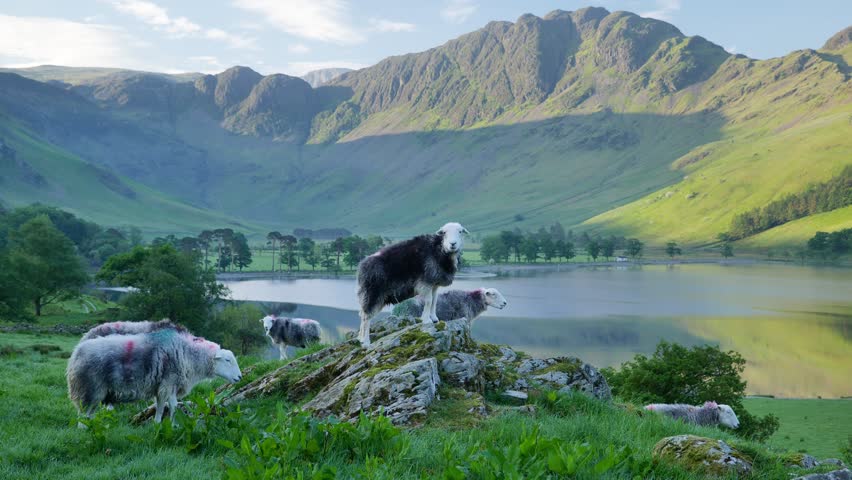 Herdwick Sheep at Buttermere Lake, Cumbria, England.