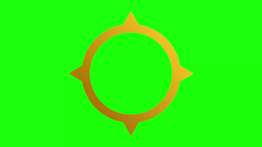 gold colored circle frame with pointed sides on each side in greenscreen