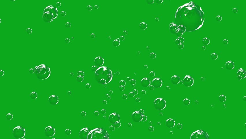 Soap bubble animation slowly falling on a green screen. Soap bubble fall on chroma key background.