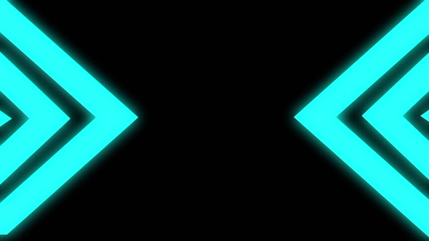 Neon arrow animation. Chevron shapes glow and move inward from both sides, forming a centered symmetrical design on a dark background. Ideal for tech intros, transitions and futuristic motion graphics