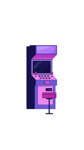 Single retro arcade game machine with screen flickering 2D cartoon vertical animation. Nostalgic gaming culture. Vintage joystick controls animated flat colorful object 4K video isolated on white