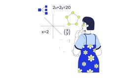 Learning mathematics for programming 2D animation. Asian female math student studying equations geometry in STEM coding animated character cartoon flat concept metaphor 4K video isolated on white - Powered by Shutterstock - Get 15% off with code: PIKWIZARD15