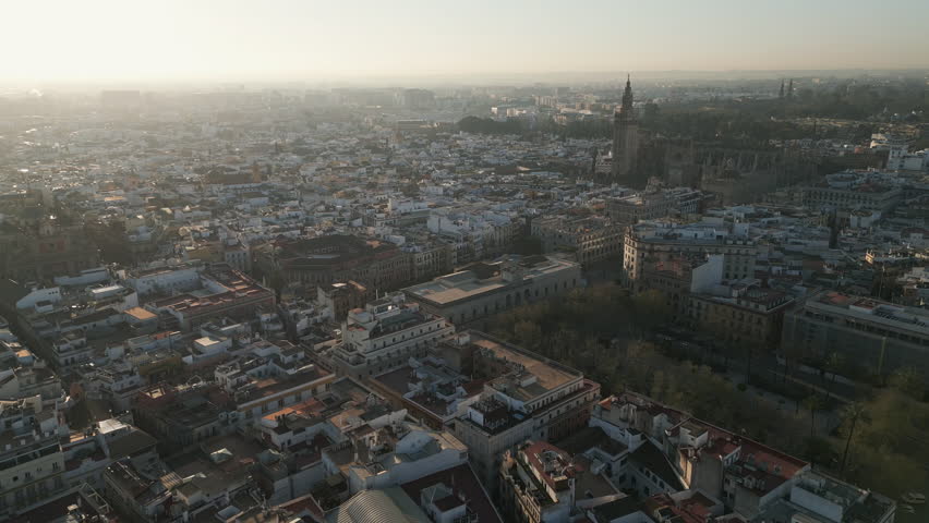Aerial footage of Seville, the capital of Andalusia province, Spain
