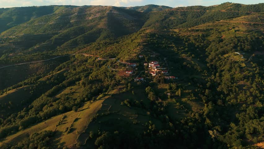 Greece Thrace Region Xanthi City Countryside Green Forest Area Thassos Island and Fertile Regions on the Horizon