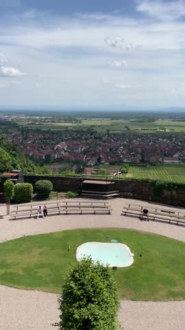 a panorama view of Eagle park and the surrounding winery town in Alsace, La Volerie des Aigles