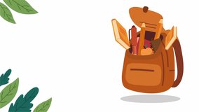 Animated backpack opening with school supplies popping out playfully - Powered by Shutterstock - Get 15% off with code: PIKWIZARD15