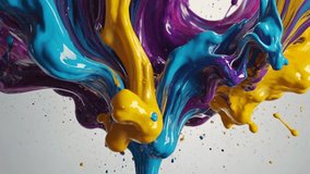 Dynamic splashes of yellow, blue and purple paint form an abstract pattern. The bright color combination creates an expressive visual effect, ideal for creative backgrounds or modern design concepts. - Powered by Shutterstock - Get 15% off with code: PIKWIZARD15