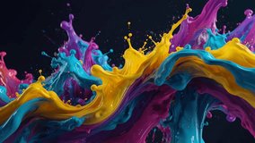 Dynamic splashes of yellow, blue and purple paint form an abstract pattern. The bright color combination creates an expressive visual effect, ideal for creative backgrounds or modern design concepts. - Powered by Shutterstock - Get 15% off with code: PIKWIZARD15