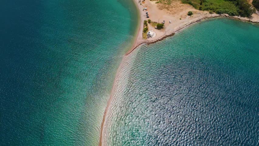 Aerial drone videos of Drepano lighthouse area of ​​Gulf of Corinth