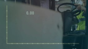 Forklift operator monitoring rising falling chart and shifting lever for warehouse operations. Industrial, logistics, safety, personnel, machinery, performance, technology - Powered by Shutterstock - Get 15% off with code: PIKWIZARD15