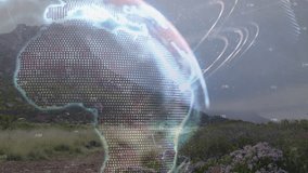 Holographic globe fading into view, dotted grid sending network beams visualizing data flow. Abstract, futuristic, connectivity, technology, data, visualization, digital - Powered by Shutterstock - Get 15% off with code: PIKWIZARD15