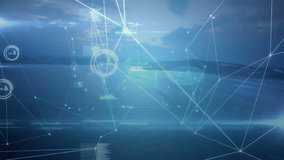 At start fading lines and nodes forming digital network expanding and mapping twilight inlet. Futuristic, geomapping, connectivity, urban, technological, innovation, data visualization - Powered by Shutterstock - Get 15% off with code: PIKWIZARD15