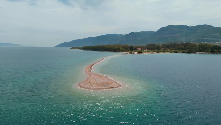 Aerial drone videos of Drepano lighthouse area of ​​Gulf of Corinth