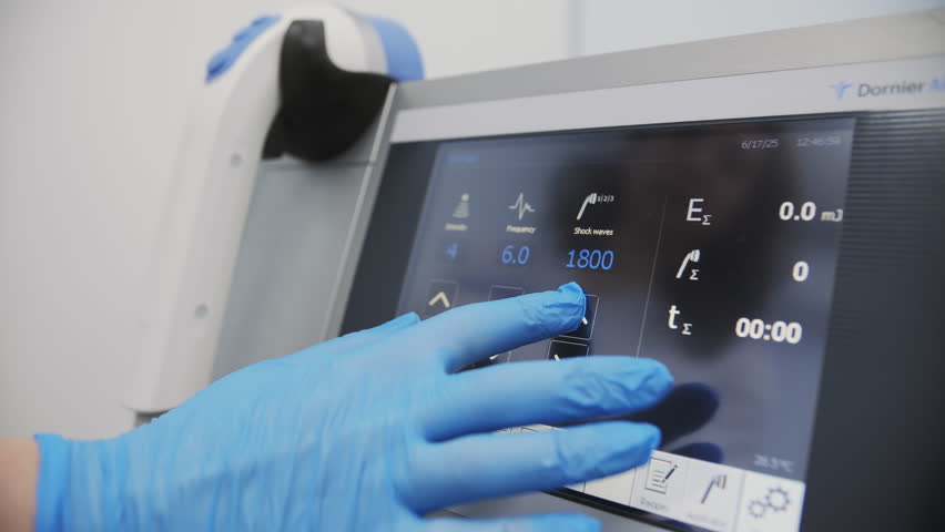 Setting up shockwave therapy device on touchscreen panel