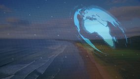 axis appearing left, bars growing right, globe emerging rotating, circuit fading, showing data. Digital, futuristic, visualization, analytics, technology, data, innovation - Powered by Shutterstock - Get 15% off with code: PIKWIZARD15