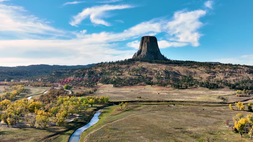Aerial shot of the amazing Devils Tower National Monument in Wyoming.