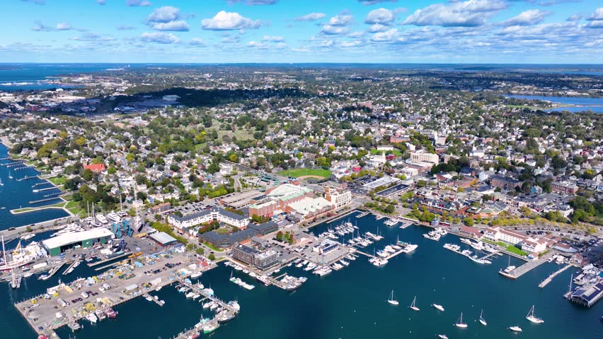 Newport Harbor aerial view in Narragansett Bay, city of Newport, Rhode Island RI, USA. 