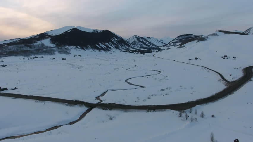 Aerial of winter landscape in Crested Butte, Colorado, US