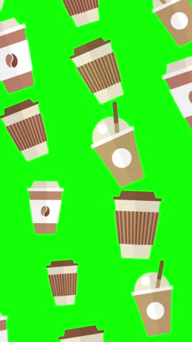 Coffee Pattern Animation with Chroma Key Green Screen. Loop-ready Stop Motion. Perfect for vertical overlays and motion backgrounds.