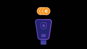 Animated purple security wallet or vault securing euro coins, symbolizing secure savings, digital currency storage, and financial data protection. Futuristic fintech concept on black background. - Powered by Shutterstock - Get 15% off with code: PIKWIZARD15