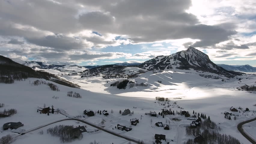 Aerial of winter landscape in Crested Butte, Colorado, US