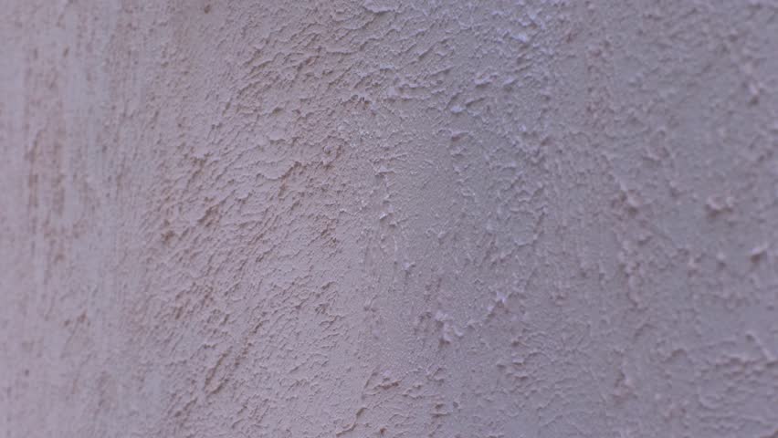 Careful work puts pink color on wall in ongoing construction project. Uniform strokes bring balance to design, harmonizing visual elements in new building's interior or exterior decor