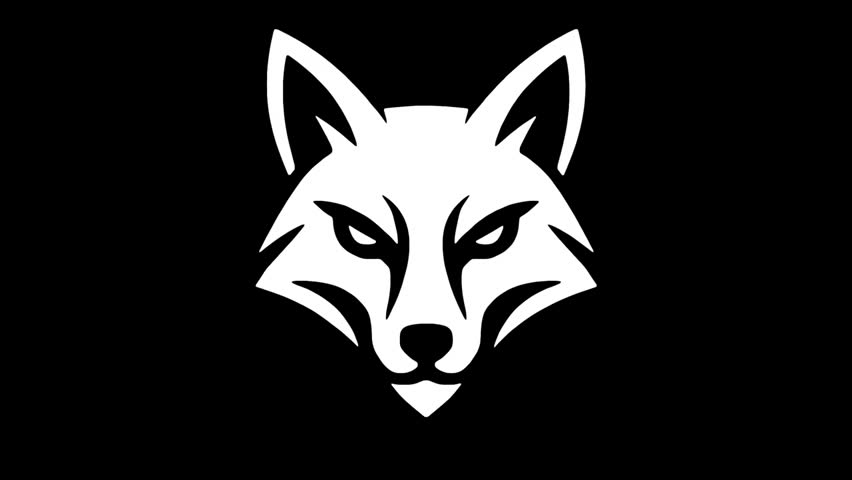 White fox grinning and roaring animation on black background