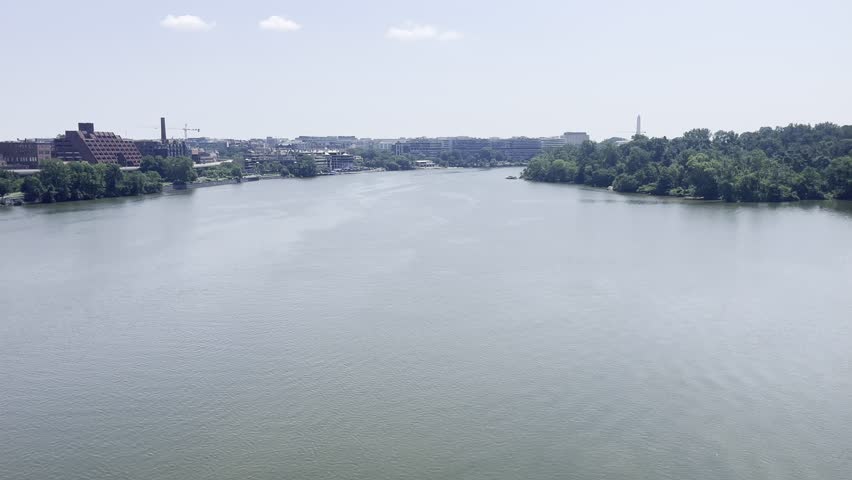 Potomac River looking onto DC and Georgetown Waterfront. 